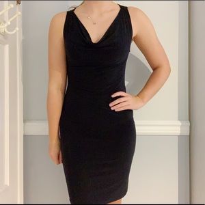 Black draped neck dress